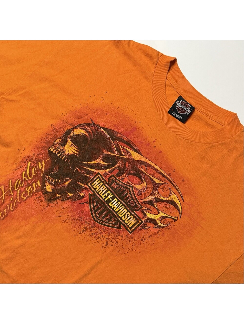Harley-Davidson 2015 Skull Orange Made In Mexico Orange T Shirt Men’s Size XL